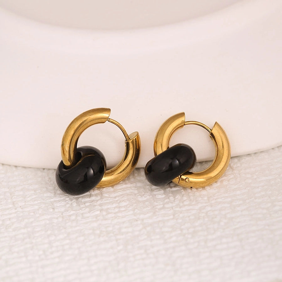 Boucles d'oreilles d'agate cercle [304 en acier inoxydable, 18 km plaqués à l'or]