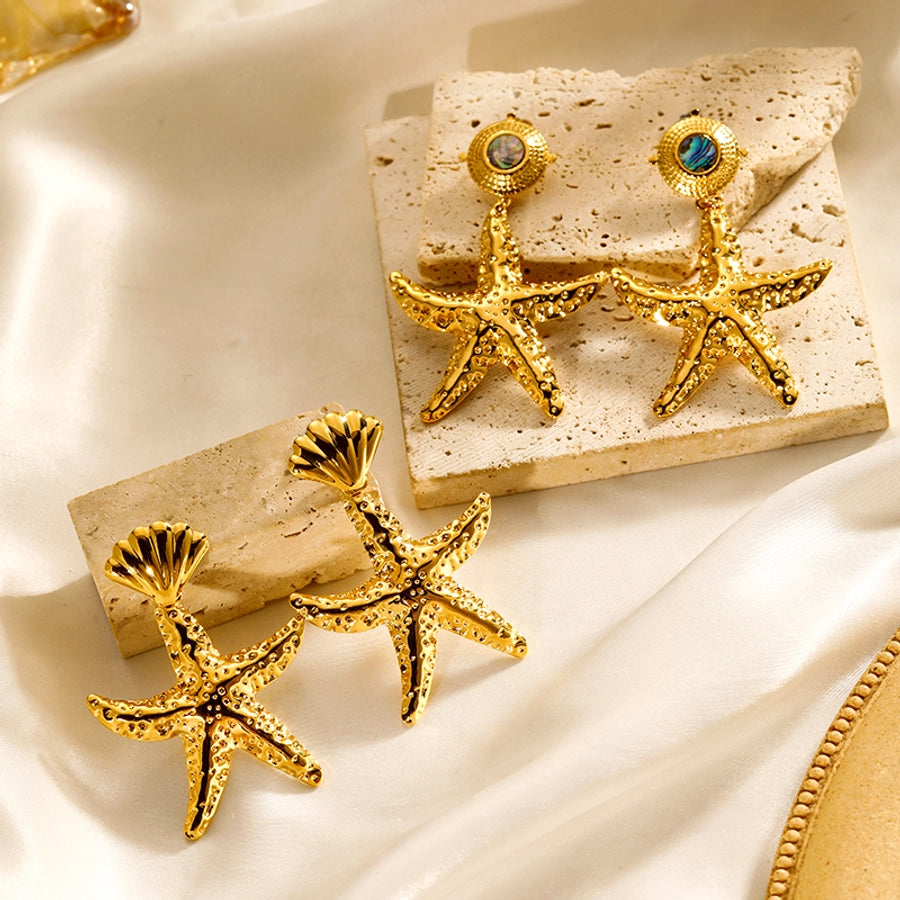 Starfish Drop Earrings [304 Stainless Steel,18K Gold Plated]