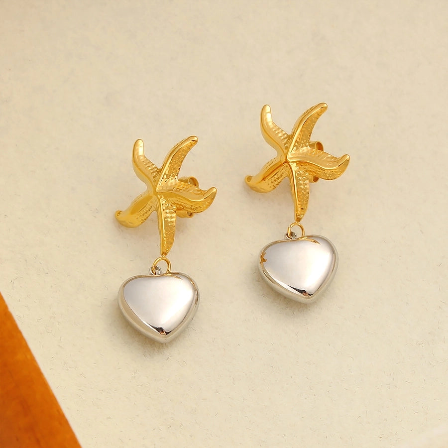 Starfish Heart Shape Drop Earrings [304,316 Stainless Steel,18K Gold Plated]