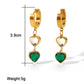 Green Heart Shape Drop Earrings [304 Stainless Steel,18K Gold Plated]