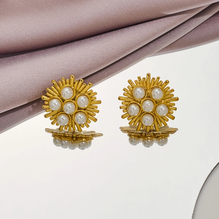 Round Pearl Earrings [316 Stainless Steel,18K Gold Plated]