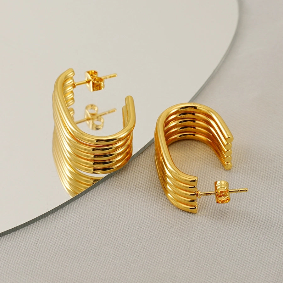 Striped Hoop Earrings [304 Stainless Steel,18K Gold Plated]