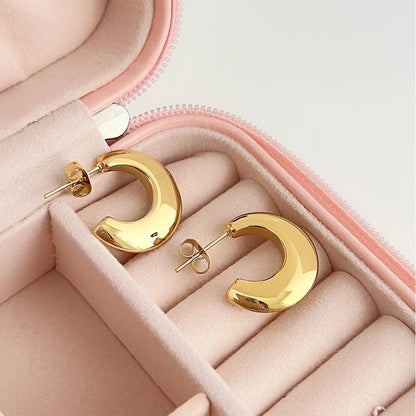 C Shape Hoop Earrings [304 Stainless Steel, 16K Gold Plated]