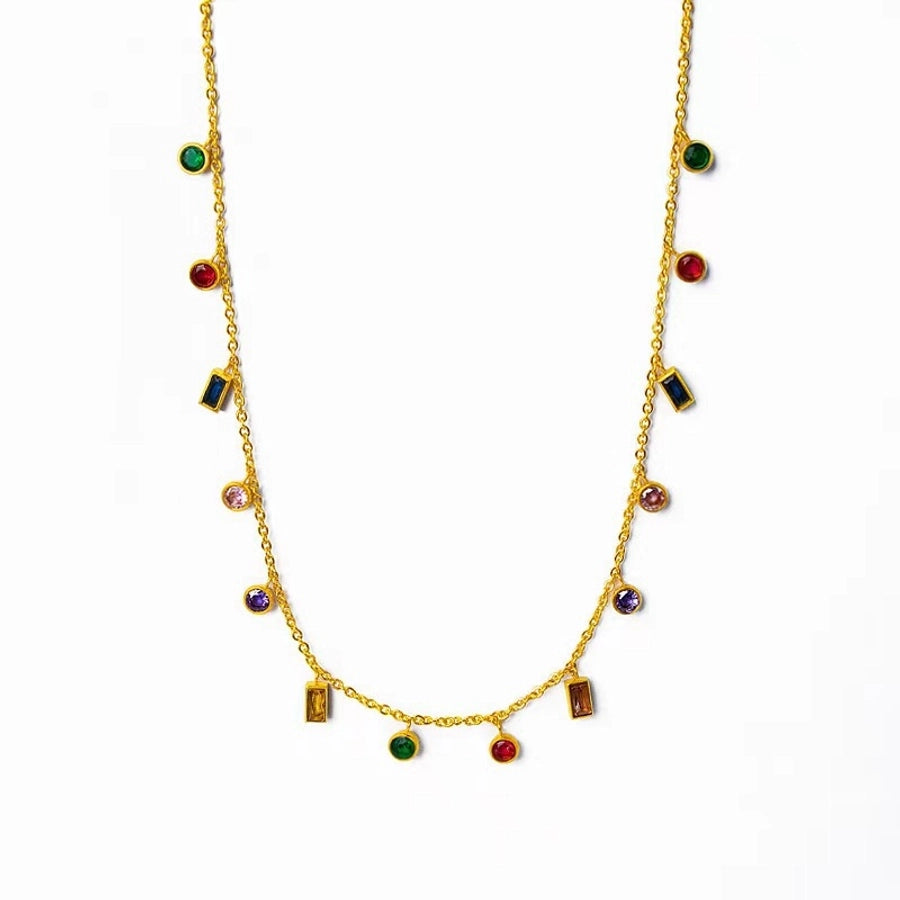 Colourful Artificial Rhinestones Bracelet/Necklace [304 Stainless Steel,18K Gold Plated]