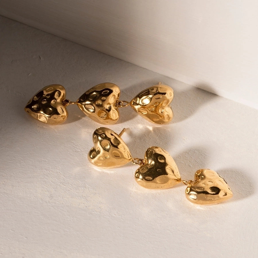 Triple Heart Shape Earrings [304 Stainless Steel,18K Gold Plated]