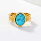 Round Square Turquoise Open Ring [201 Stainless Steel, 18K Gold Plated]