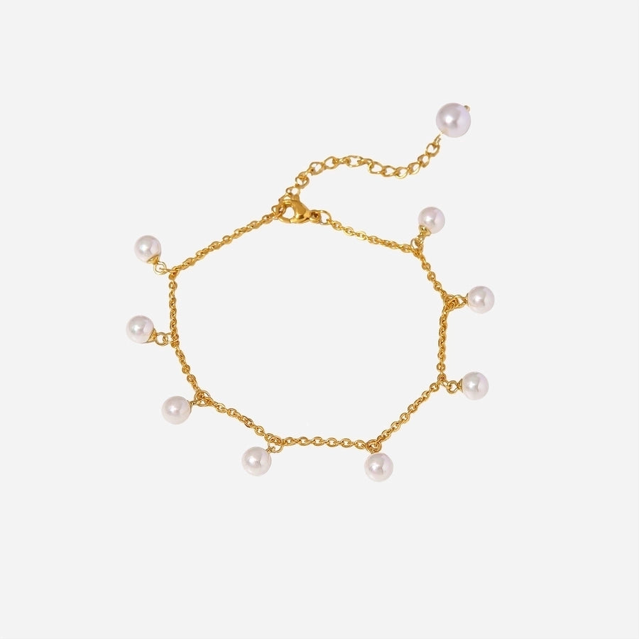 Pearl Beads Anklet [Stainless Steel, 18K Gold Plated]