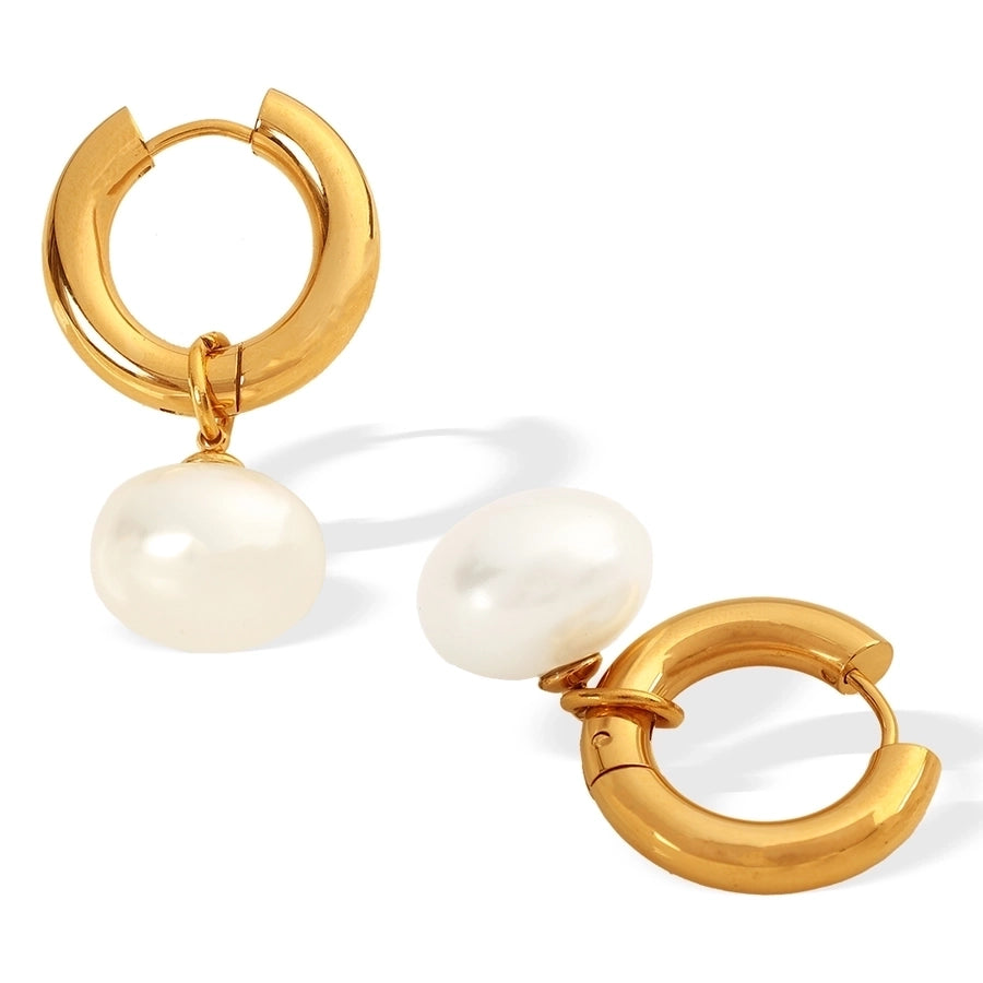 Pearl Circle Drop Earringings [304 nerezová ocel, 18k zlaté]