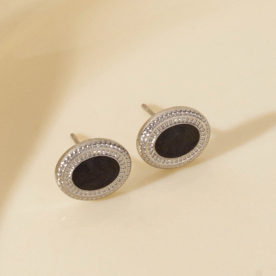 Oval Gold Black White Earrings [304 Stainless Steel]