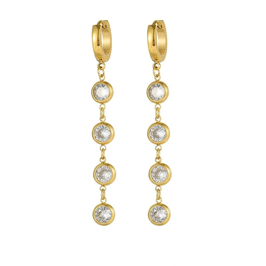 Round Colored Zircon Drop Earrings [304 Stainless Steel,18K Gold Plated]