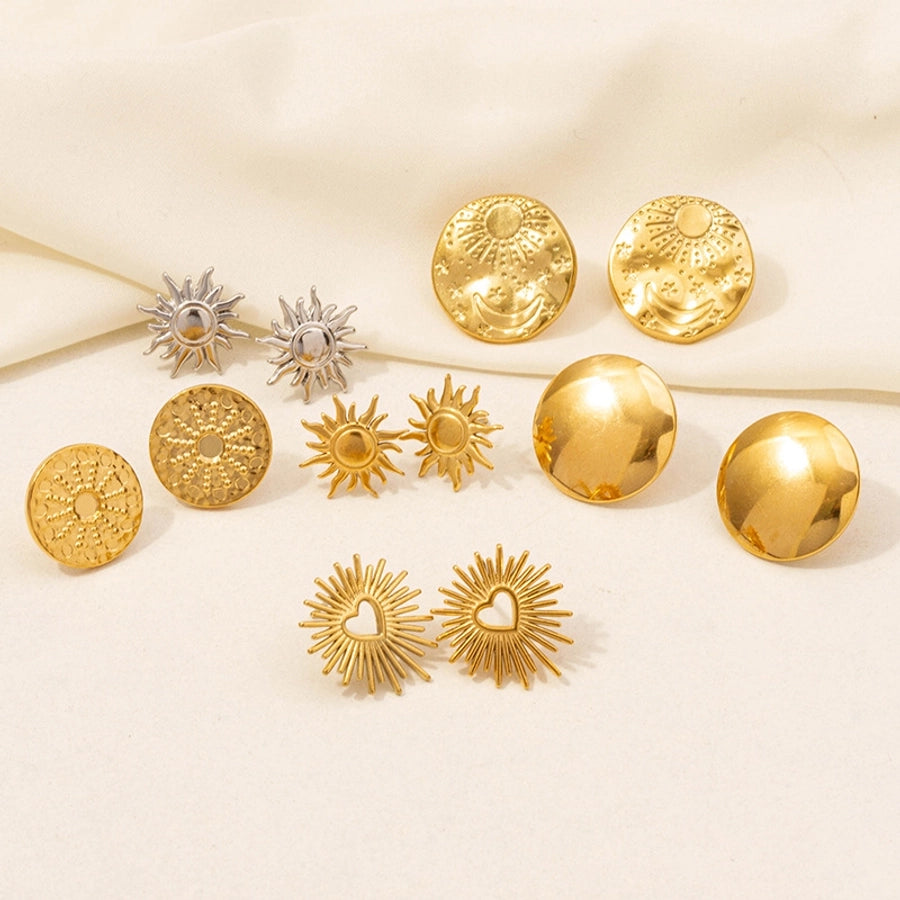 Round Style Sun Moon Earrings [304 Stainless Steel,18K Gold Plated]