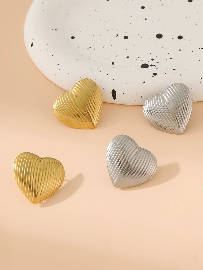 Artistic Heart Shape Earrings [304 Stainless Steel, 18K Gold Plated]