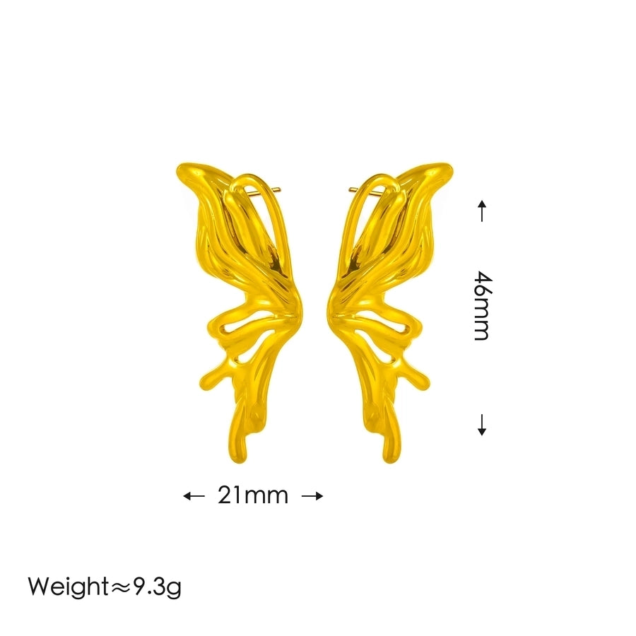 Butterfly Wings Earrings [304 Stainless Steel, 18K Gold Plated]