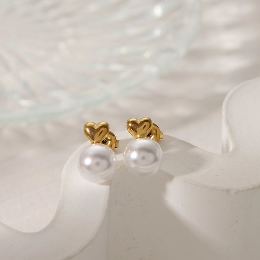 Pendientes de perlas artificiales de la forma del corazón [304 acero inoxidable, 14k dorado chapado]