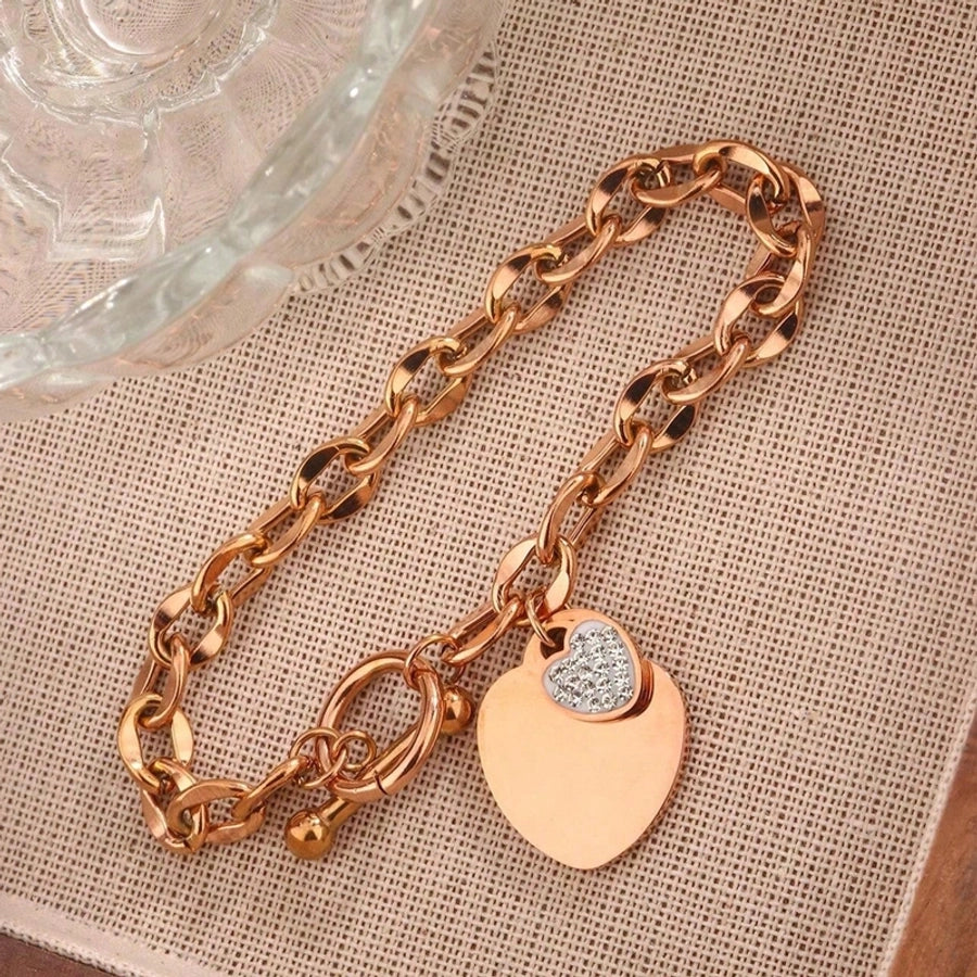 Simple Style Heart Shape 304 Stainless Steel 18K Gold Plated Artificial Rhinestones Bracelets In Bulk