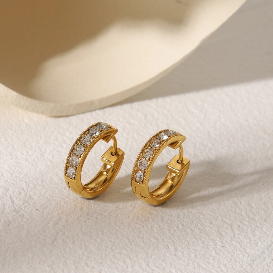 Round Rhinestones Hoop Earrings[304 Stainless Steel,14K Gold Plated]