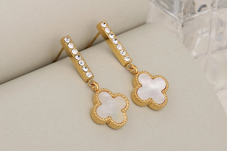 Four Leaf Clover Acrylic Earrings [304 Stainless Steel,18K Gold Plated]