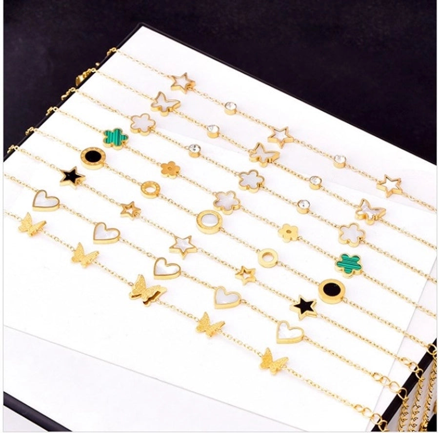 Star/Flower/Butterfly Shell Bracelets [304 Stainless Steel,18K Gold Plated]