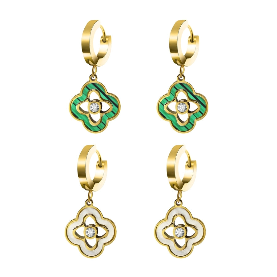 Four Leaf Clover Zircon Earrings [304 Stainless Steel,18K Gold Plated]