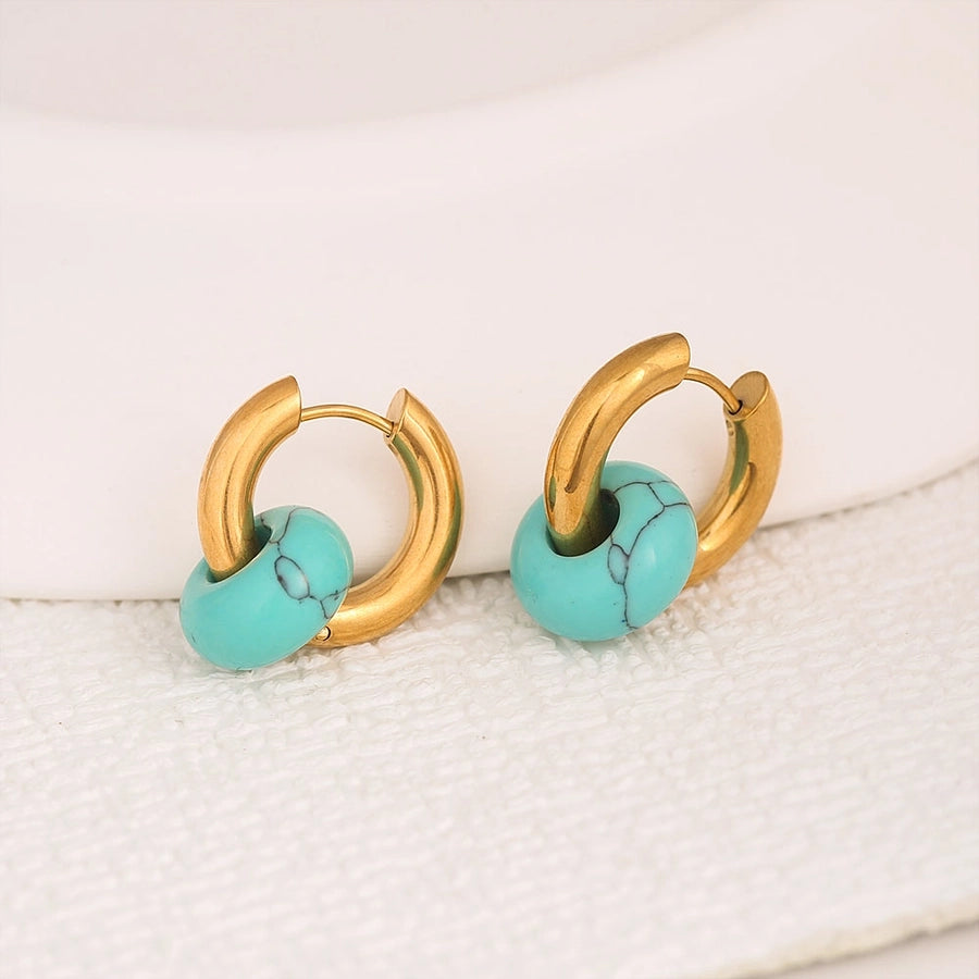 Circle Agate Earrings [304 Stainless Steel,18K Gold Plated]