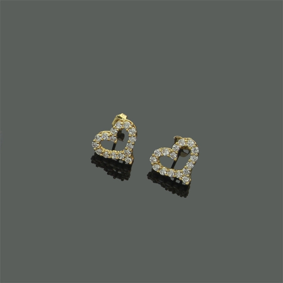 Hartvorm Rhinestone Oor Studs [304 roestvrij staal, 18K GOUD PLATED]