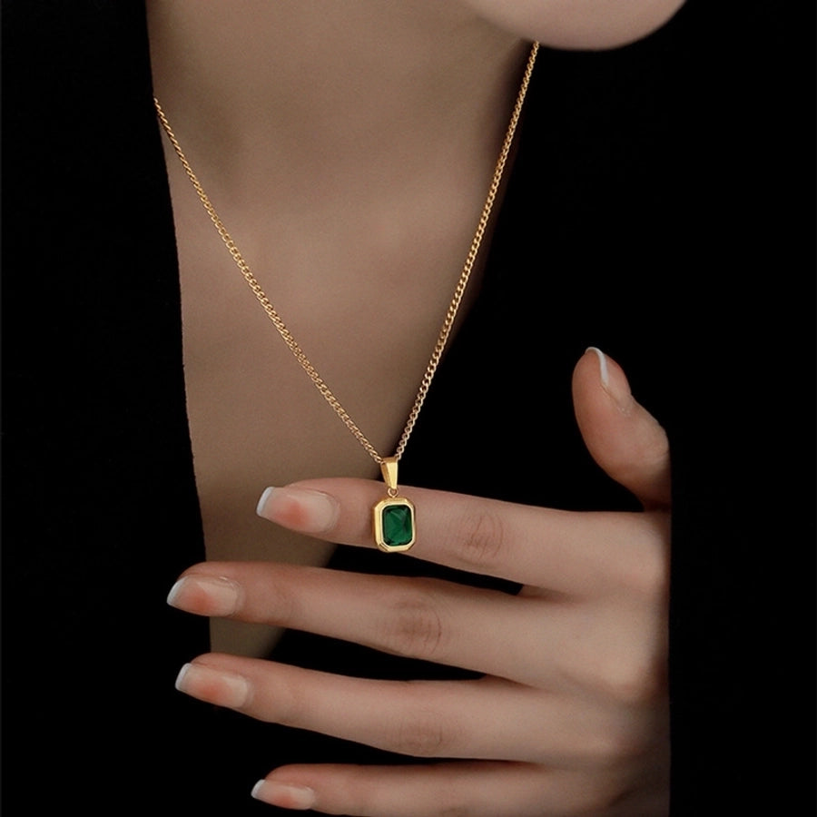 Groene vierkant kunstmatige strass ketting [304 roestvrij staal, 18K vergulde goud]