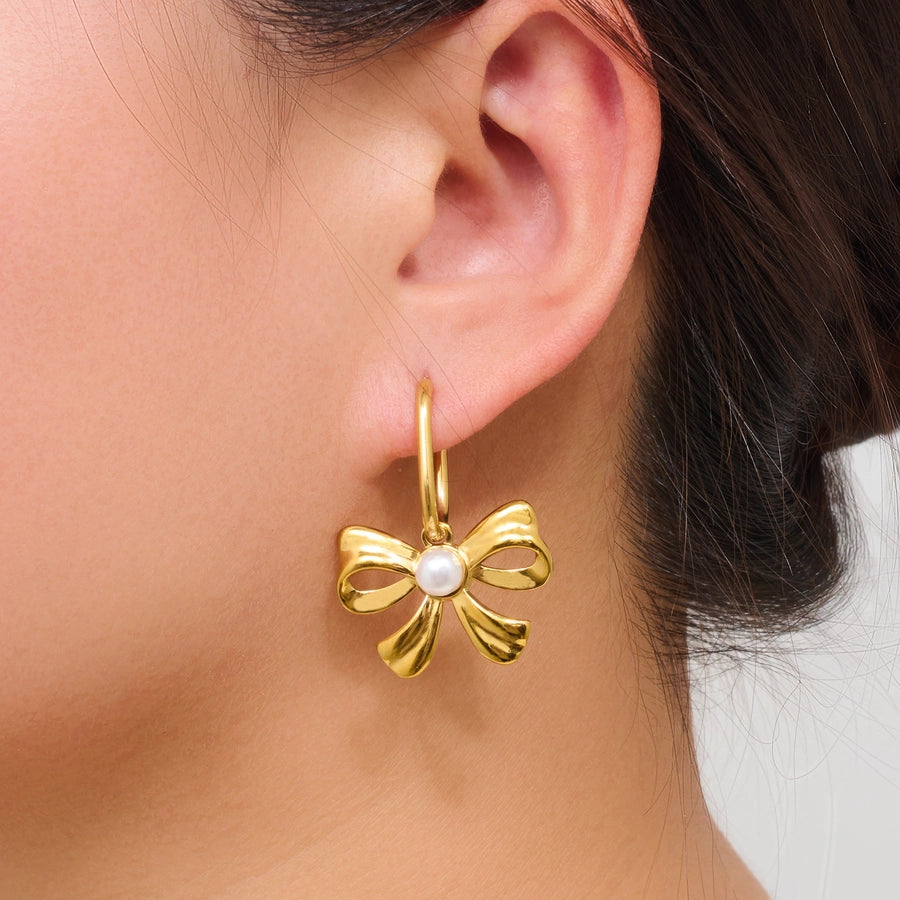 Bow Knot Drop Earrings [316 Stainless Steel,18K Gold Plated]