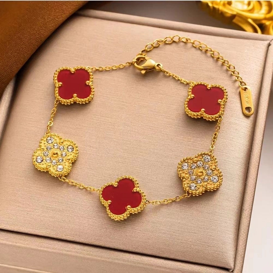 Four Leaf Clover Zircon Bracelets [304 Stainless Steel,18K Gold Plated]