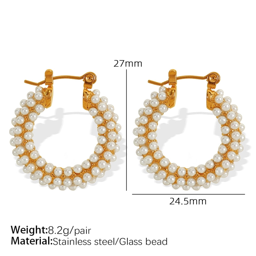 Pearl Hoop Earrings [304 Stainless Steel,18K Gold Plated]