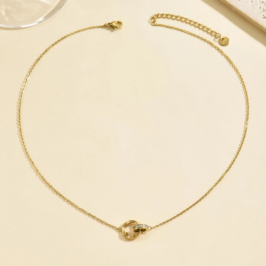 Rhinestones Pendant Necklace [304 Stainless Steel,14K Gold Plated]