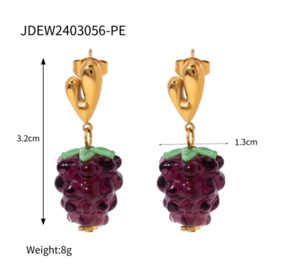 Flower Grape Resin Earrings [304 Stainless Steel, 18K Gold Plated]