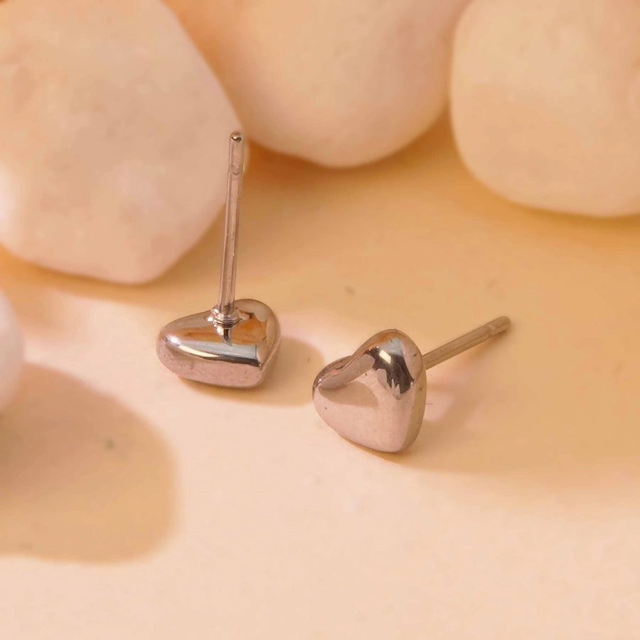 Small Heart Stud Earrings [304 Stainless Steel, 18K Gold Plated]