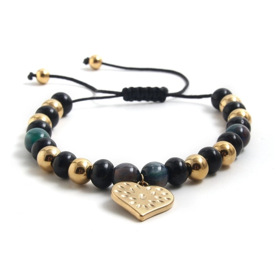 Ethnic Style Heart Shape Tiger Stone Bracelet [304 Stainless Steel]