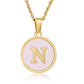 Round Letter Necklace [304 Stainless Steel,18K Gold Plated]