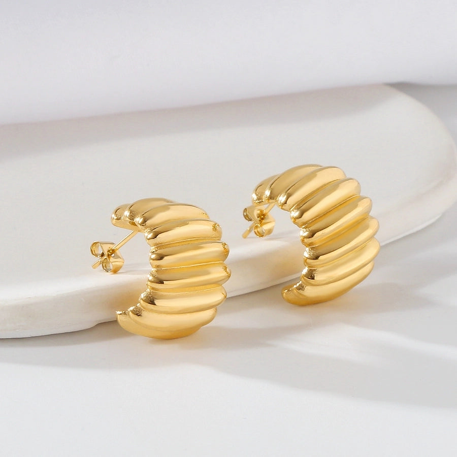 C Shape Stripe Earrings [304 Stainless Steel,18K Gold Plated]