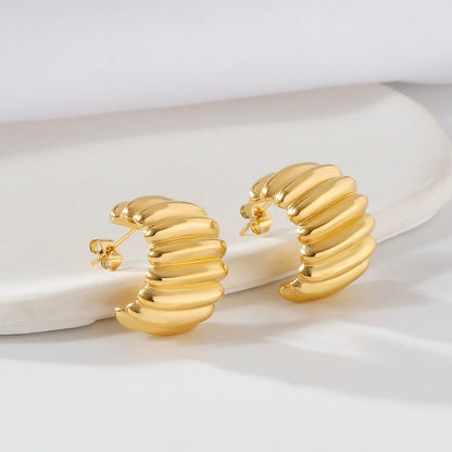 C Shape Stripe Earrings [304 Stainless Steel,18K Gold Plated]