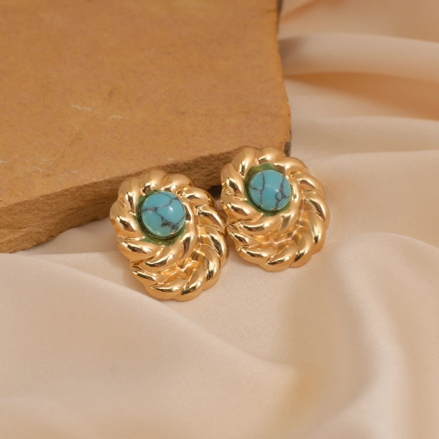 Oval Stones Earrings [304 Stainless Steel,18K Gold Plated]