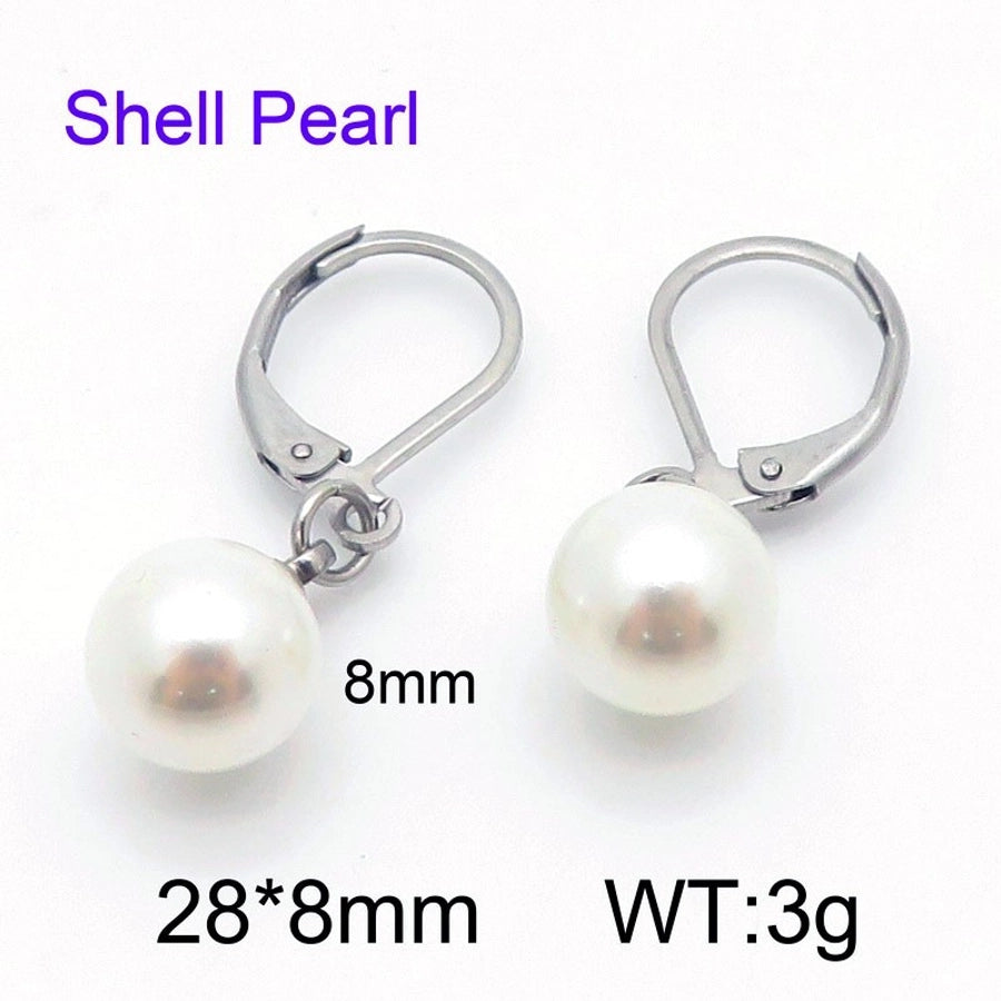 Round Oval Pearl Earrings [304 Stainless Steel]