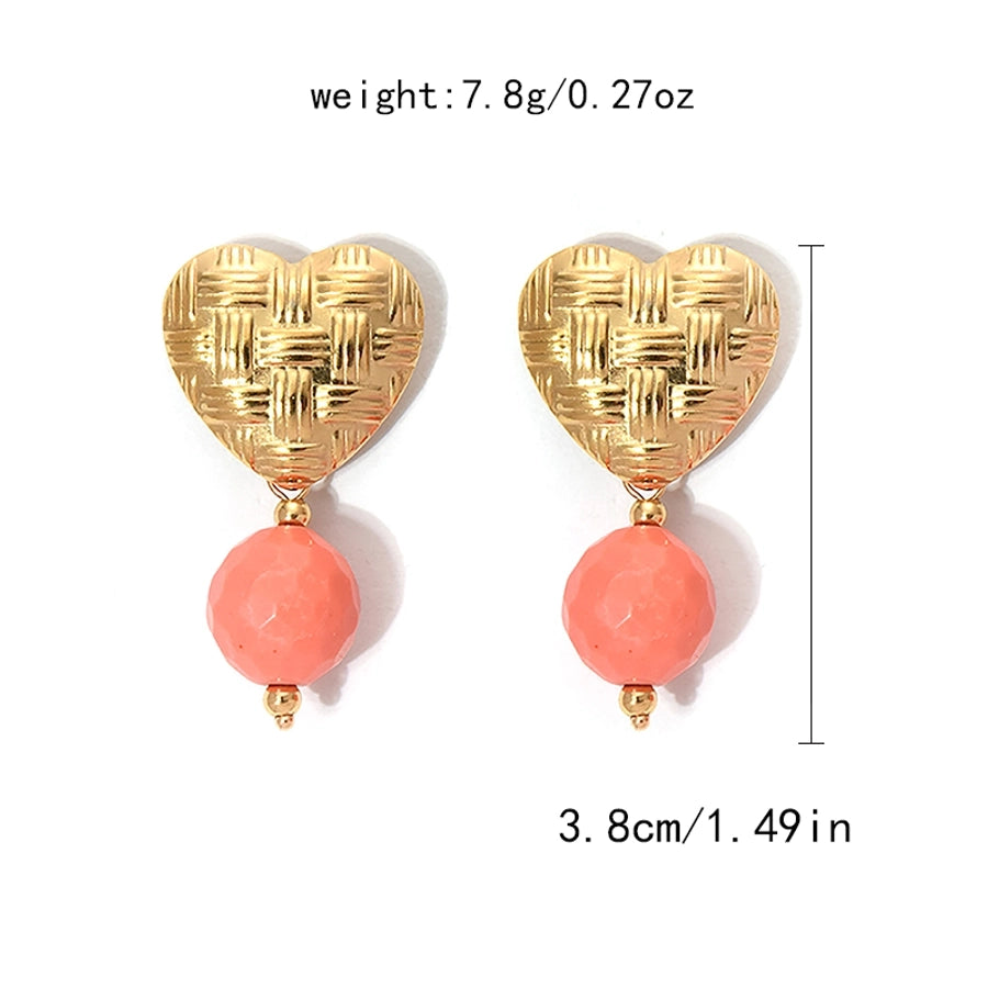 Round Beaded Heart Earrings [304 Stainless Steel, 14K Gold Plated]