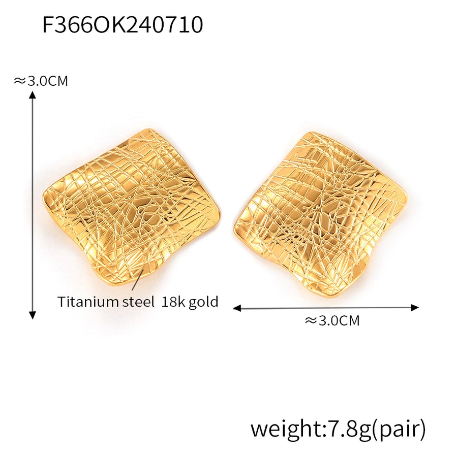 Square Lines Earrings [304 Stainless Steel,18K Gold Plated]