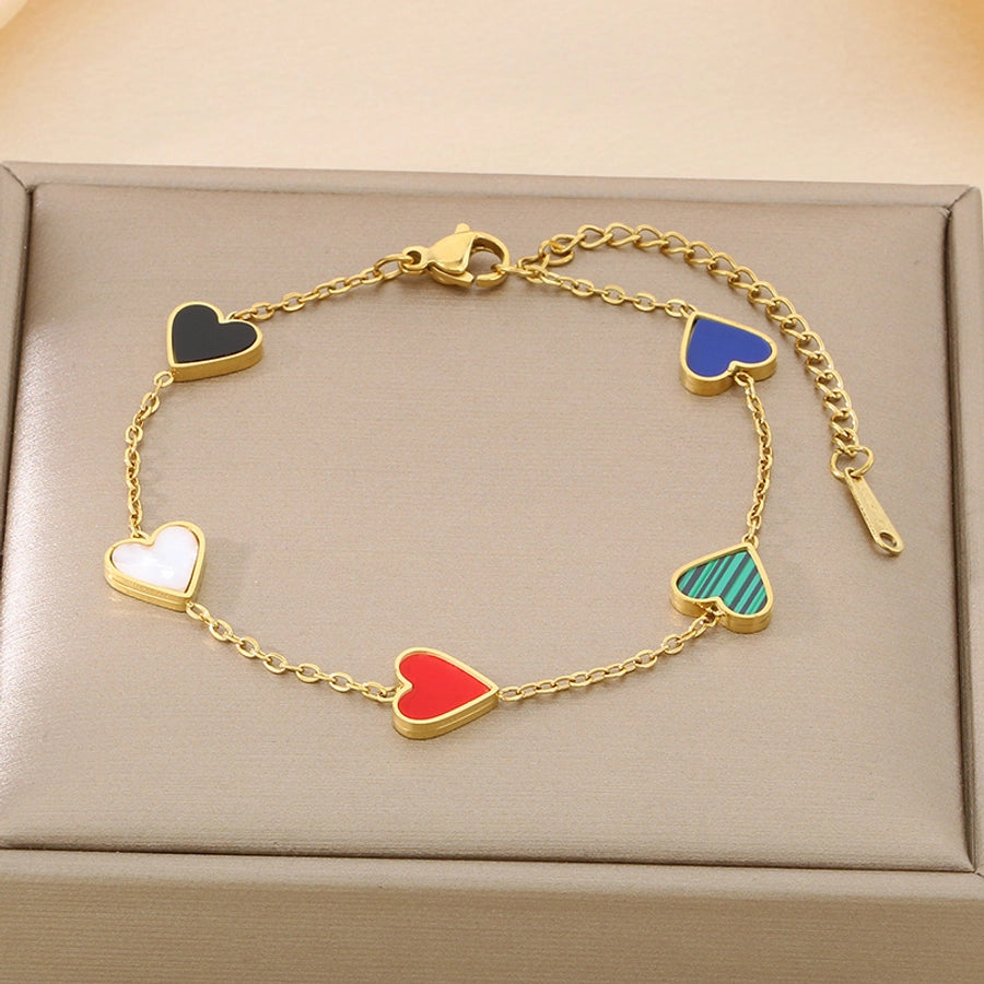 Acrylic Heart Cable Chain Bracelets [304 Stainless Steel,18K Gold Plated]