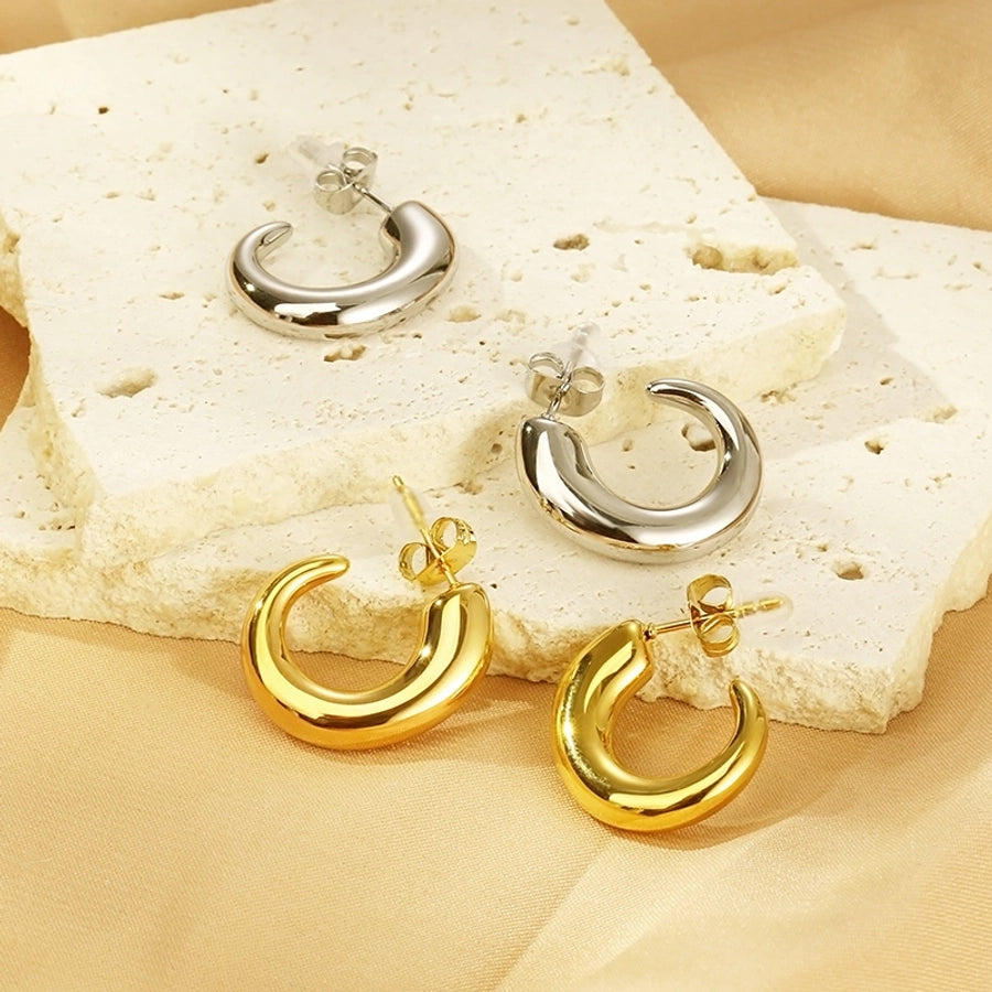 C Shape Hoop Earrings [304 Stainless Steel, 18K Gold Plated]