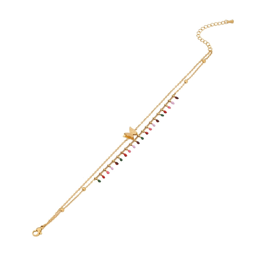 Star Flower Butterfly Enamel Anklet [304 Stainless Steel, 18K Gold Plated]