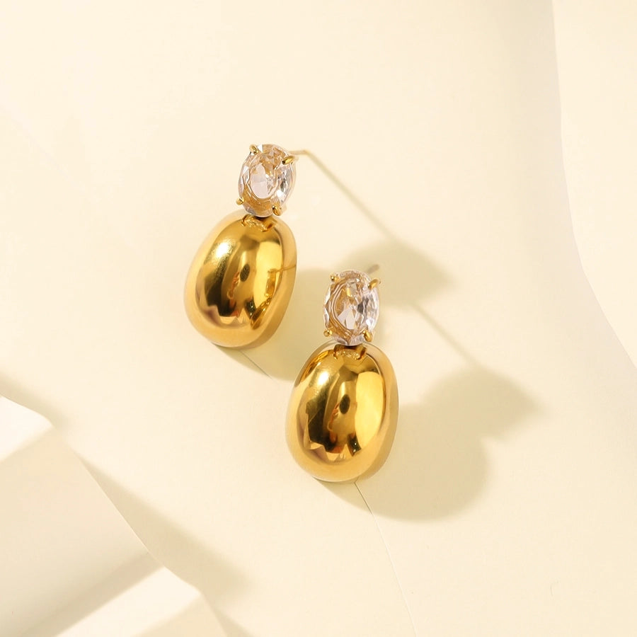 Water Droplets Zircon Earrings [304 Stainless Steel,18K Gold Plated]