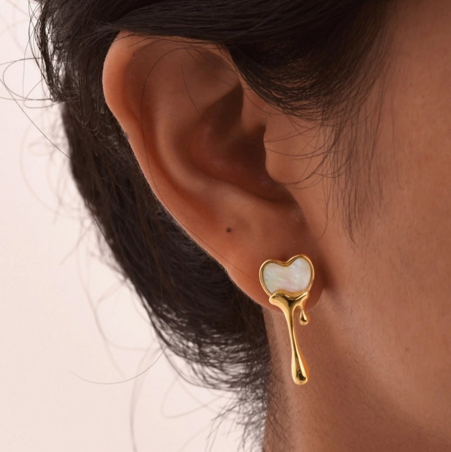 Dripping Heart Earrings [304 Stainless Steel,18K Gold Plated]