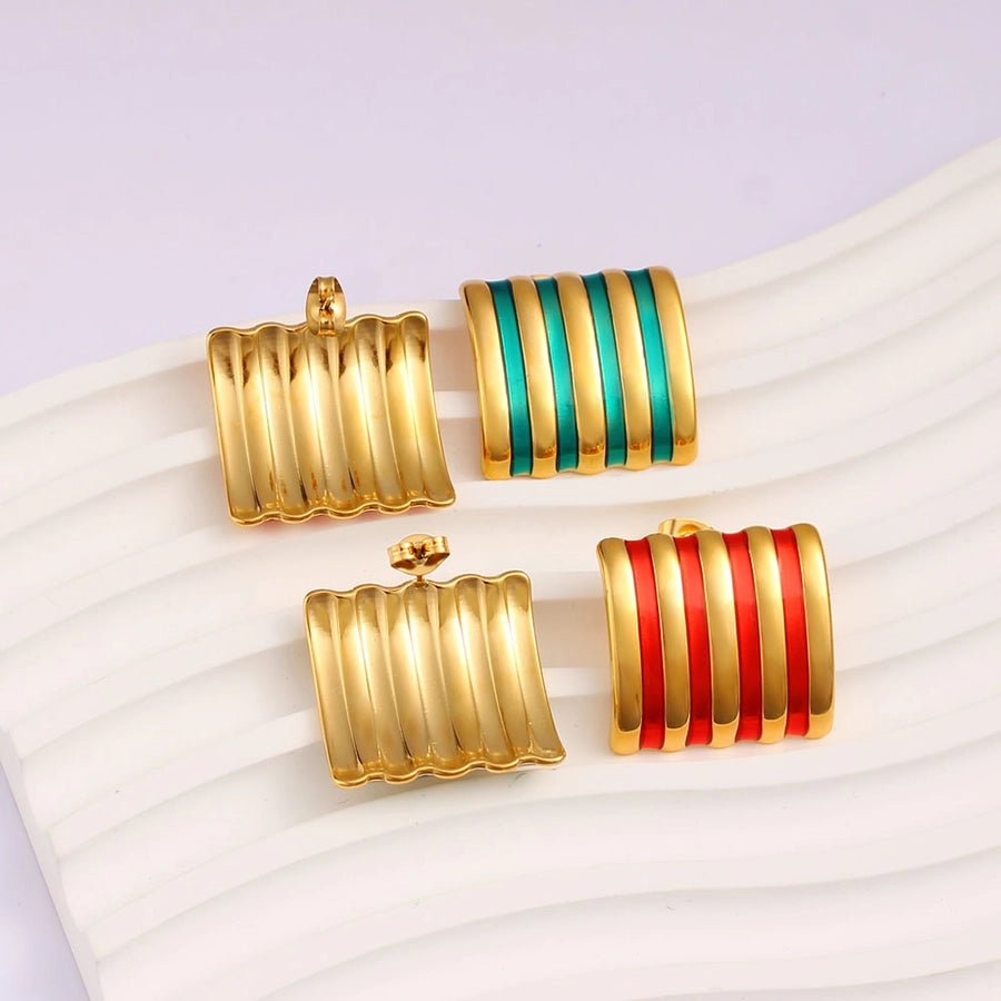 Retro Stripe Ear Studs [304,316 Stainless Steel,18K Gold Plated]