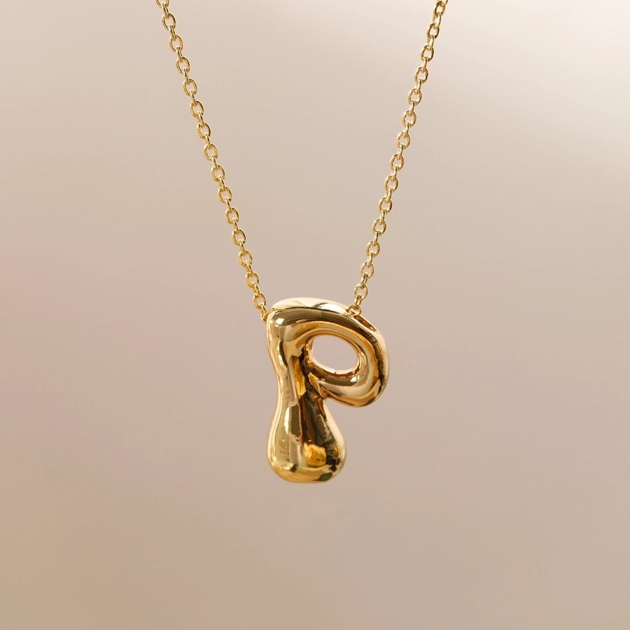 Letter Chain Pendant Necklace [304 Stainless Steel,18K Gold Plated]