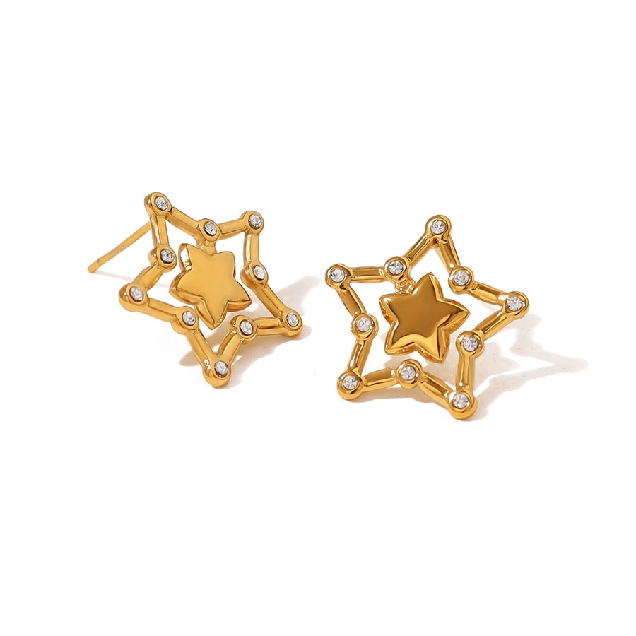 Star Polishing Zircon Earrings [304 Stainless Steel,18K Gold Plated]