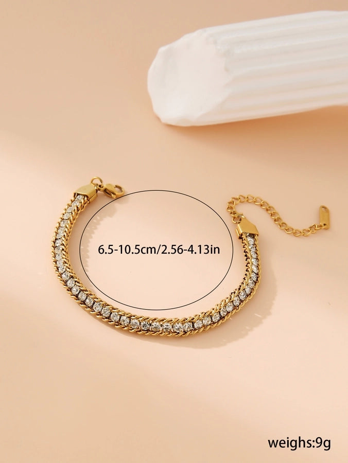 Glam Rhinestones Bracelet [304 Stainless Steel, 18K Gold Plated]