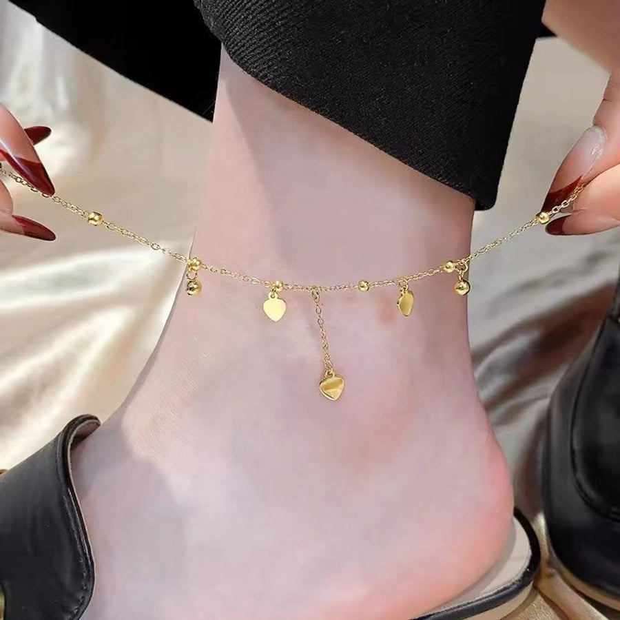 Heart Shape Anklet [304 από ανοξείδωτο χάλυβα, 18k χρυσό επιχρυσωμένο]